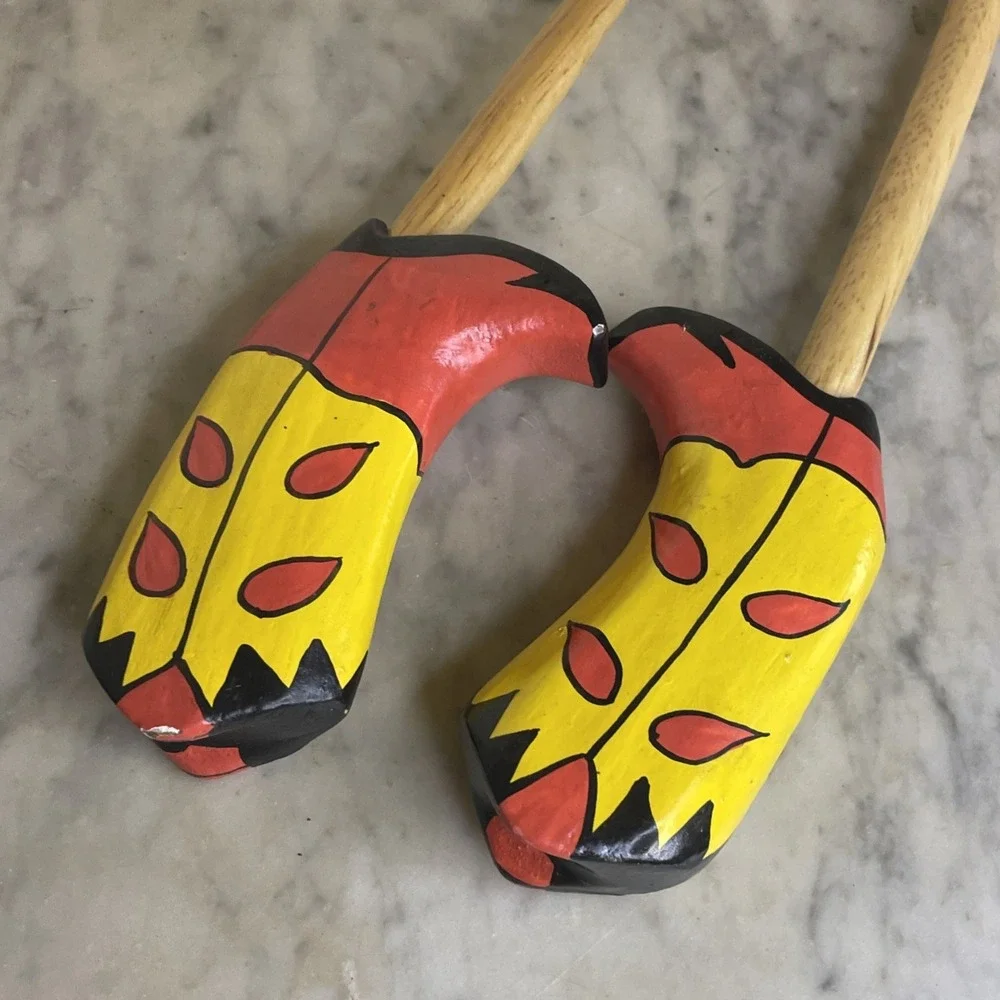 Southwest Themed Wooden Salad Spoons Solid Slotted Cowboy Boots Red Yellow Black